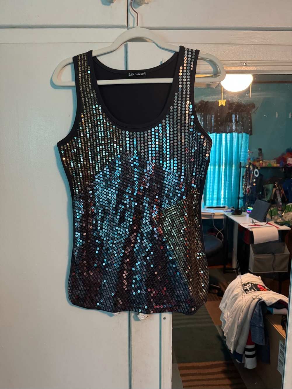 Sequin Scoop Tank Top - Black Iridescent